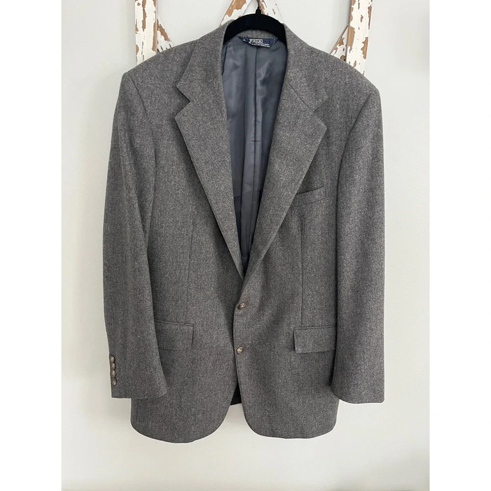 Vintage Polo Ralph Lauren Union‎ Made Gray Wool Blazer Made in USA